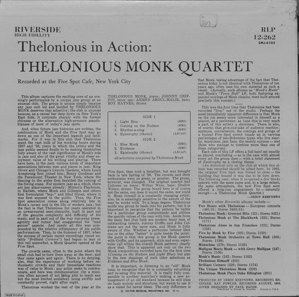 Thelonious Monk Quartet* With Johnny Griffin : Thelonious In Action (LP, Album, RE)