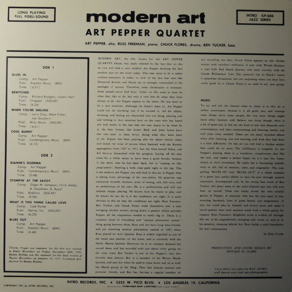 Art Pepper Quartet : Modern Art (LP, Album, Mono, Ltd, RE)