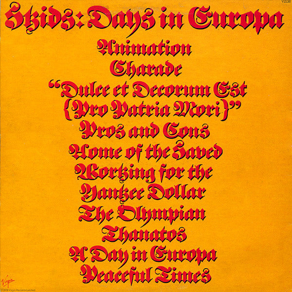 Skids : Days In Europa (LP, Album)