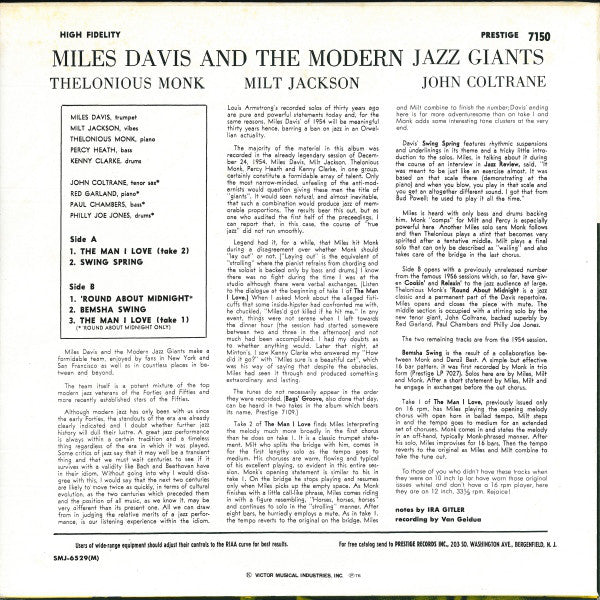 Miles Davis : Miles Davis And The Modern Jazz Giants (LP, Album, Comp, Mono, RE)