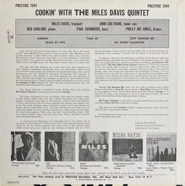 The Miles Davis Quintet : Cookin' With The Miles Davis Quintet (LP, Album, Mono, RE)