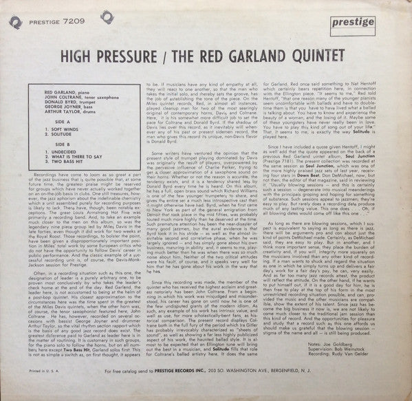 The Red Garland Quintet With John Coltrane And Donald Byrd : High Pressure (LP, Album, Mono)
