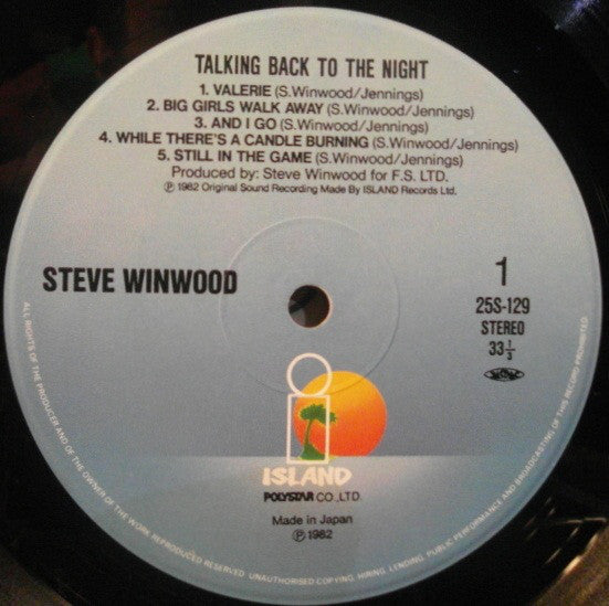 Steve Winwood : Talking Back To The Night (LP, Album, Blu)