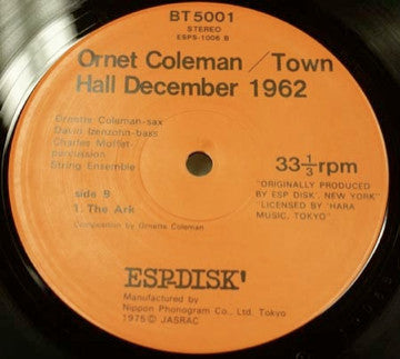 Ornette Coleman : Town Hall · 1962 (LP, Album, RE)