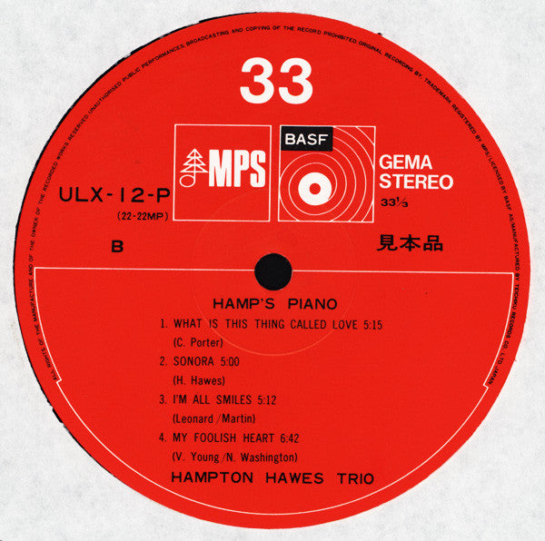 Hampton Hawes : Hamp's Piano (LP, Album, RE)