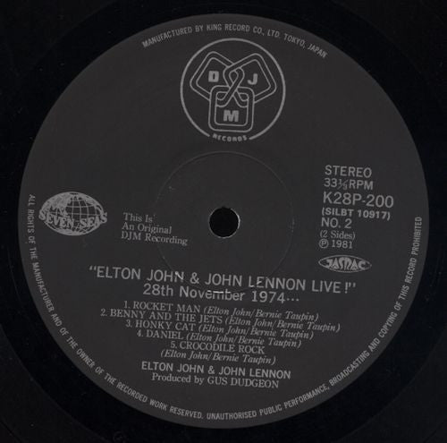 Elton John & John Lennon : Live! 28 November 1974 (LP)