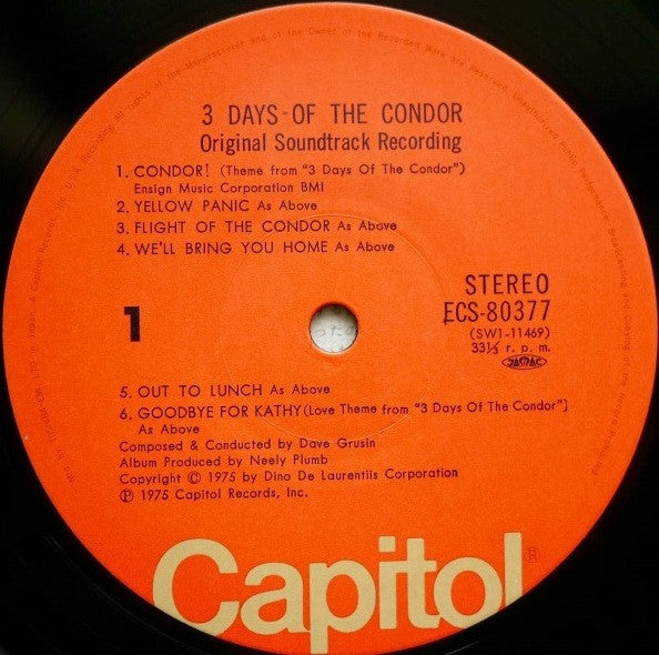 Dave Grusin : 3 Days Of The Condor (Original Soundtrack Recording) (LP, Album)