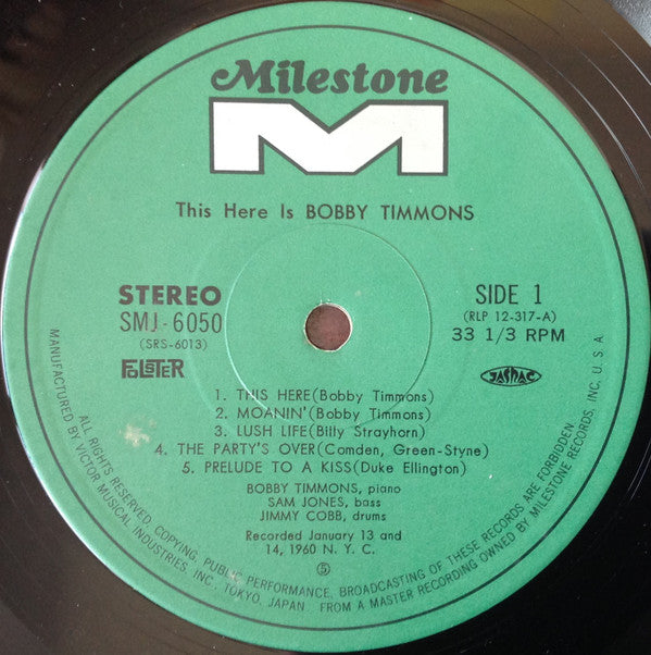 Bobby Timmons : This Here Is Bobby Timmons = ジス・ヒア・イズ・ボビー・ティモンズ (LP, Album, RE)