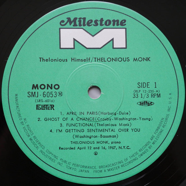 Thelonious Monk : Thelonious Himself (LP, Album, Mono, RE)