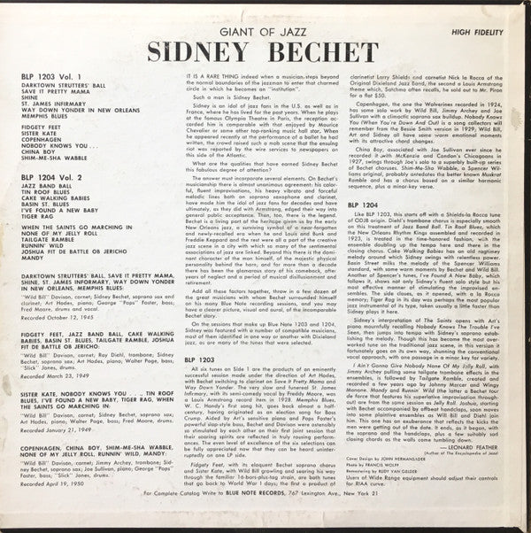 Sidney Bechet with Wild Bill Davison and Art Hodes : Volume 2 (LP, Album, Mono)