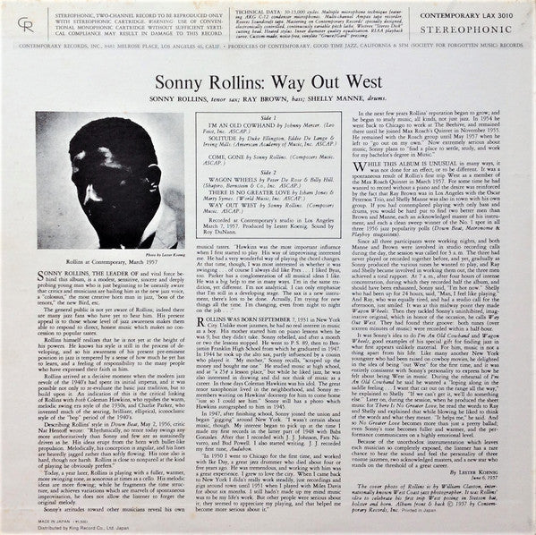Sonny Rollins = ソニー・ロリンズ* : Way Out West = ウエイ・アウト・ウエスト (LP, Album, Ltd, RE)