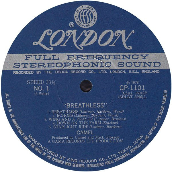 Camel : Breathless (LP, Album, Wid)