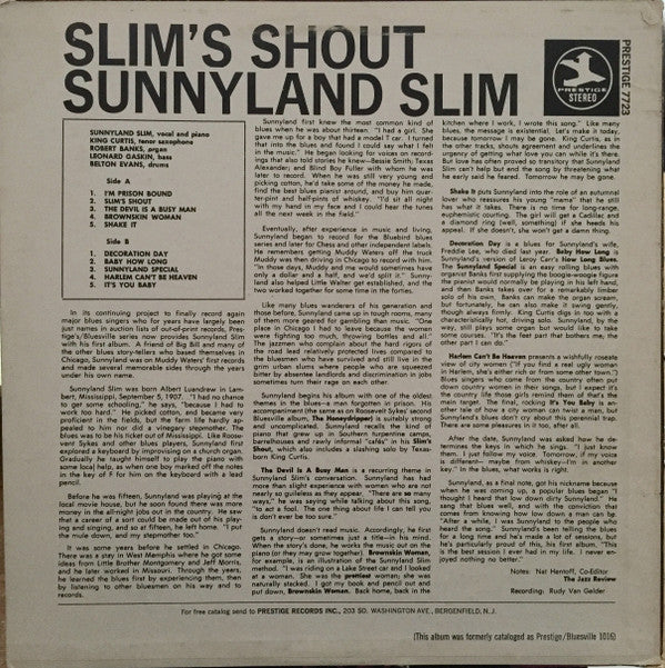 Sunnyland Slim : Slim's Shout (LP, Album, RE)