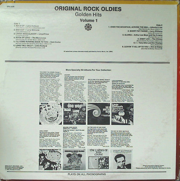 Various : Original Rock Oldies Golden Hits - Volume 1 (LP, Comp)