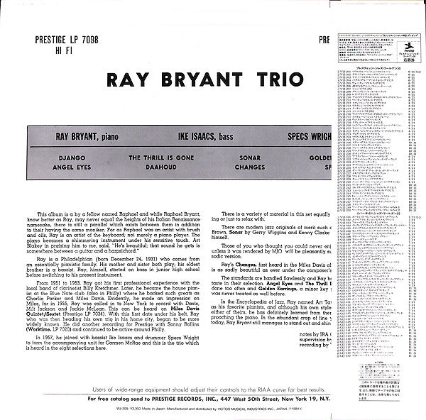 Ray Bryant Trio : Piano Piano Piano Piano... (LP, Album, Mono, RE)