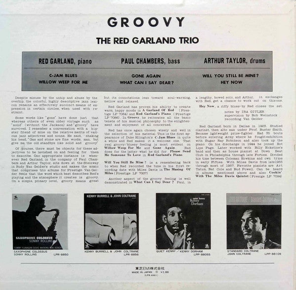 The Red Garland Trio : Groovy (LP, Album, Mono, RE)