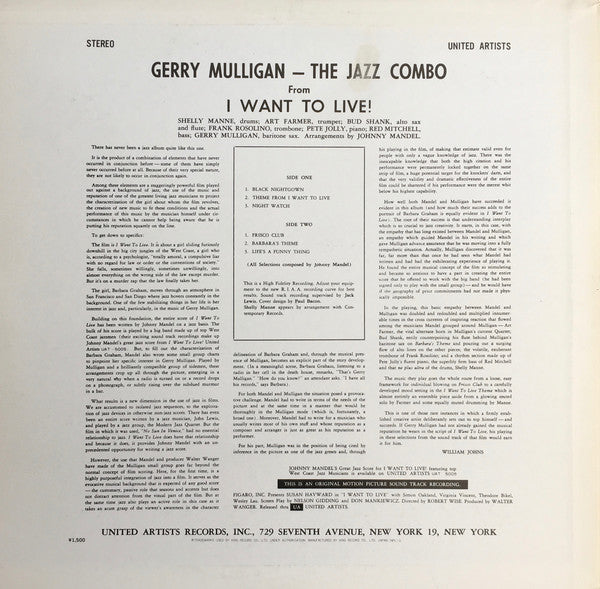Gerry Mulligan : The Jazz Combo From "I Want To Live!" (LP, Album, RE)