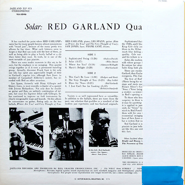 Red Garland Quartet : Solar (LP, Album, Ltd, RE)