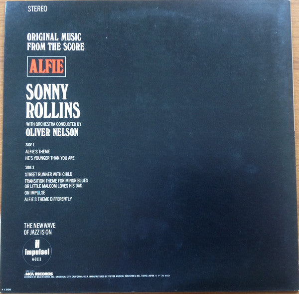 Sonny Rollins  With Orchestra Conducted By  Oliver Nelson : Original Music From The Score "Alfie" (LP, Album, RE)