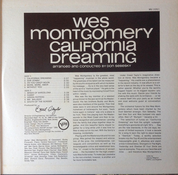 Wes Montgomery : California Dreaming (LP, Album, RE, Gat)