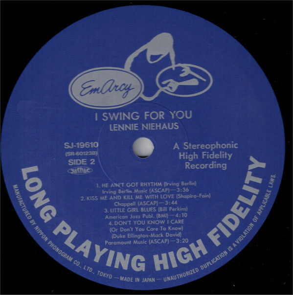 Lenny Niehaus* : I Swing For You (LP, Album, RE)