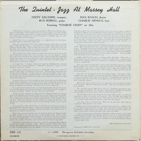 The Quintet : Jazz At Massey Hall (LP, Album, Mono, RE)