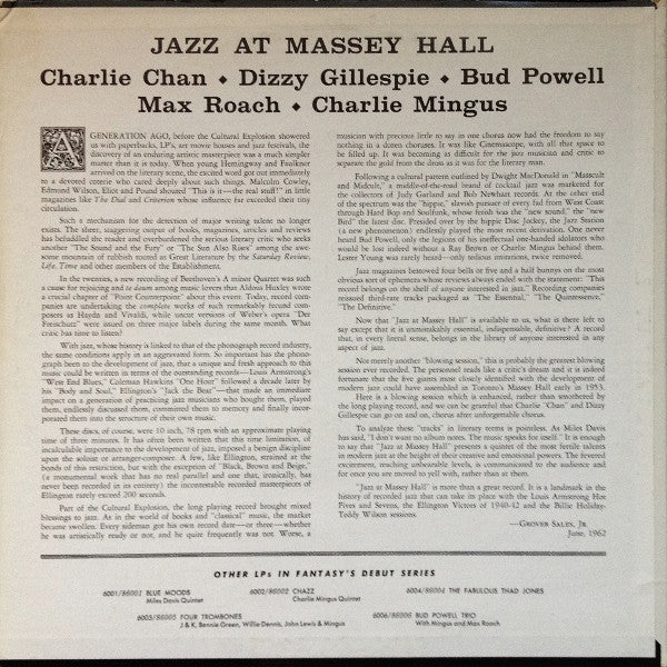 Charlie Chan (5) • Dizzy Gillespie • Bud Powell • Max Roach • Charlie Mingus* : Jazz At Massey Hall (LP, Album, RE)