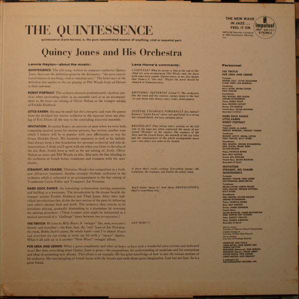 Quincy Jones And His Orchestra : The Quintessence (LP, Album, RE, Gat)