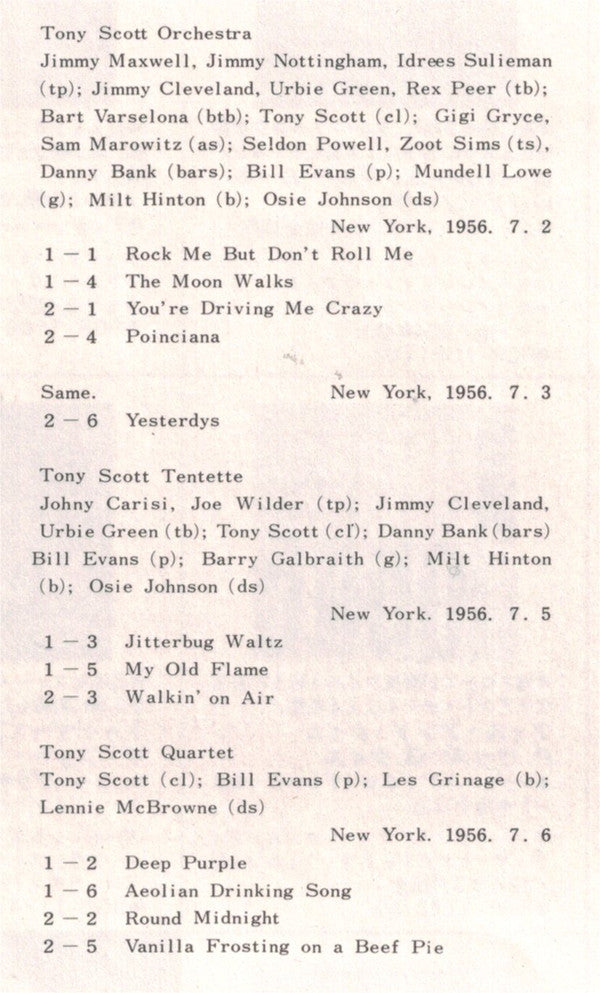 Tony Scott And His Orchestra, Tentet* And Quartet* : The Touch Of Tony Scott (LP, Album, RE)