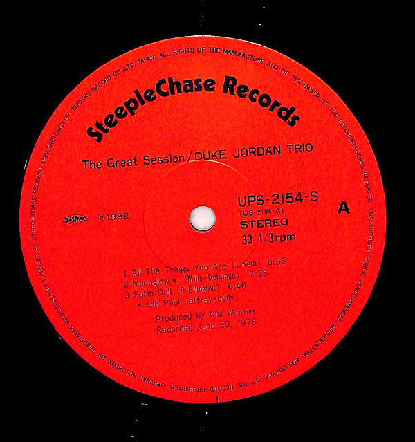 Duke Jordan Trio : The Great Session (LP, Album)