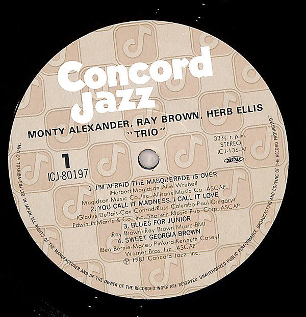 Buy Monty Alexander / Ray Brown / Herb Ellis : Trio (LP, Album) Online for  a great price