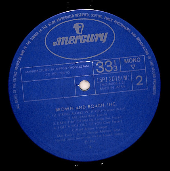 Brown And Roach Incorporated* : Brown And Roach Incorporated (LP, Album, Mono, RE)