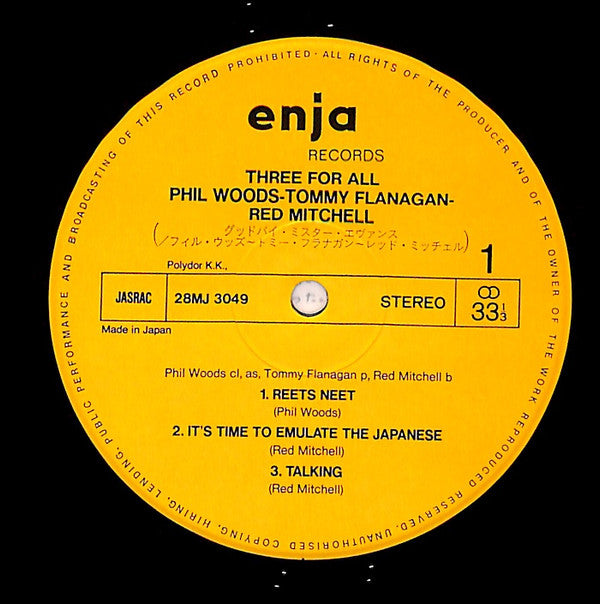 Phil Woods / Tommy Flanagan / Red Mitchell : Three For All (LP, Album)