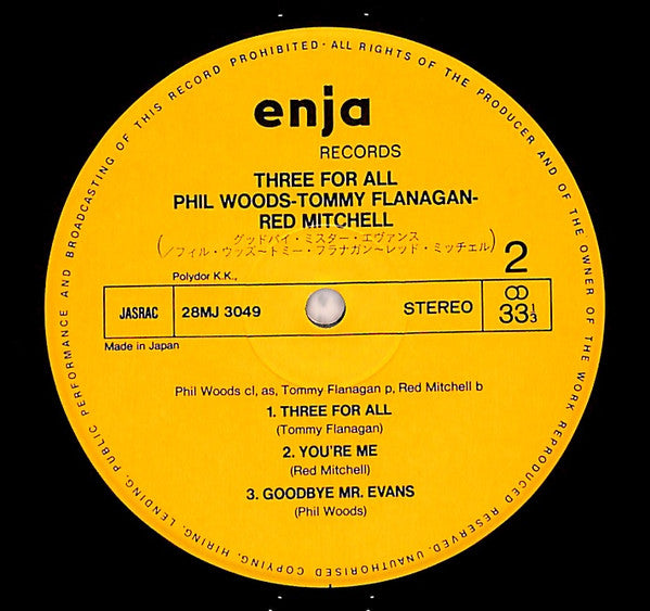 Phil Woods / Tommy Flanagan / Red Mitchell : Three For All (LP, Album)