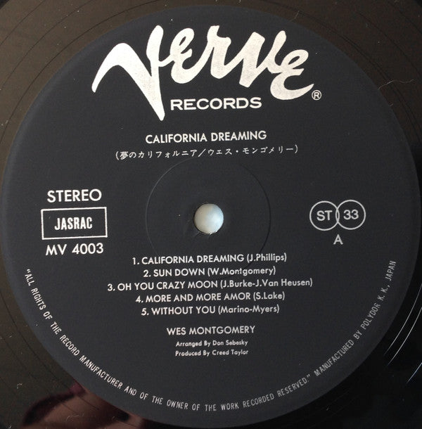 Wes Montgomery = ウェス・モンゴメリー* : California Dreaming = 夢のカリフォルニア (LP, Album, RE)