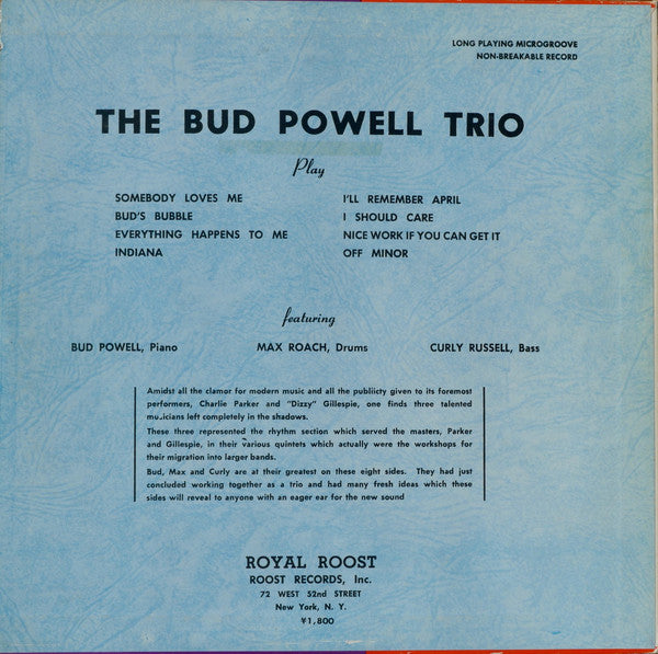 The Bud Powell Trio : The Bud Powell Trio (LP, Comp, Mono)