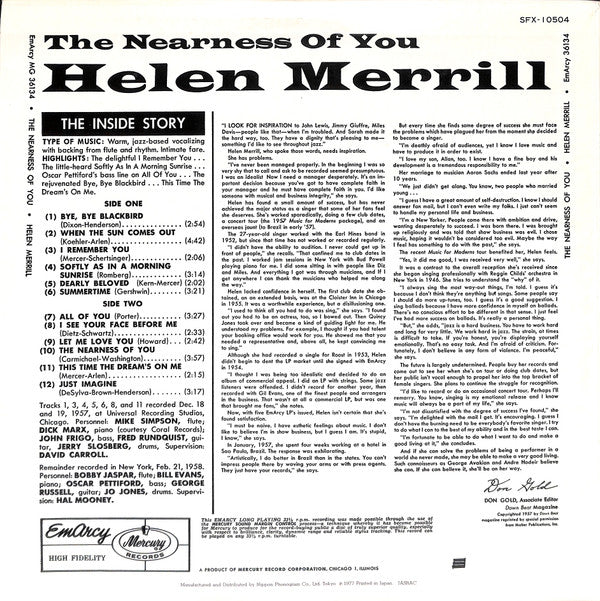 Helen Merrill : The Nearness Of You (LP, Album, Mono, RE)
