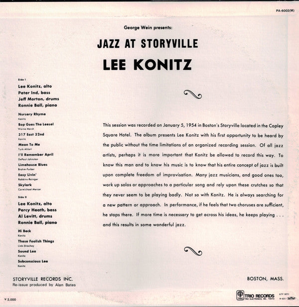 Lee Konitz : Jazz At Storyville (LP, Comp, RE)