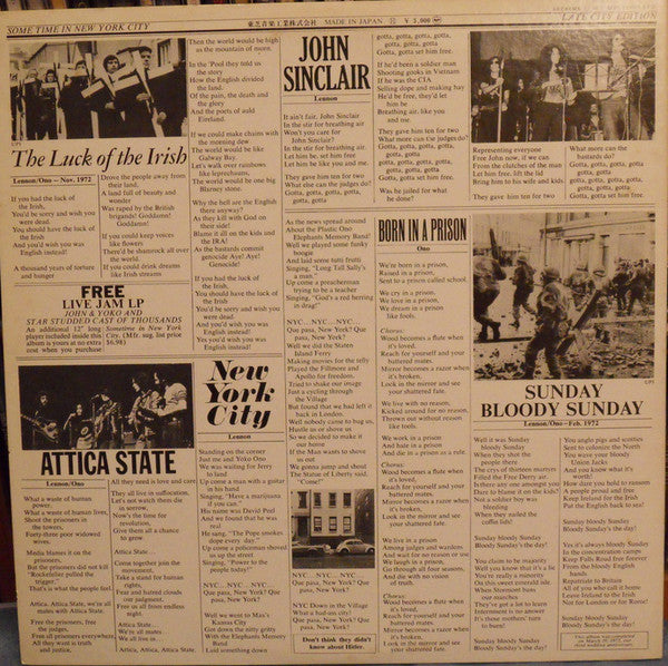 John & Yoko* / Plastic Ono Band* With Elephant's Memory* And Invisible Strings : Some Time In New York City (2xLP, Album, Gat)