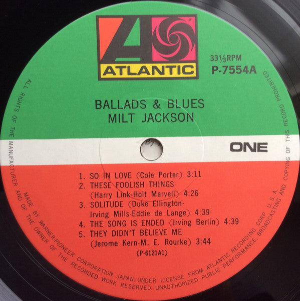Milt Jackson : Ballads & Blues (LP, Album, Mono, RE)