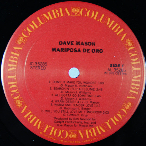 Dave Mason : Mariposa De Oro (LP, Album, San)
