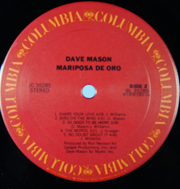 Dave Mason : Mariposa De Oro (LP, Album, San)