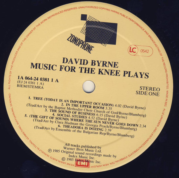 David Byrne : Music For The Knee Plays (LP, Album)