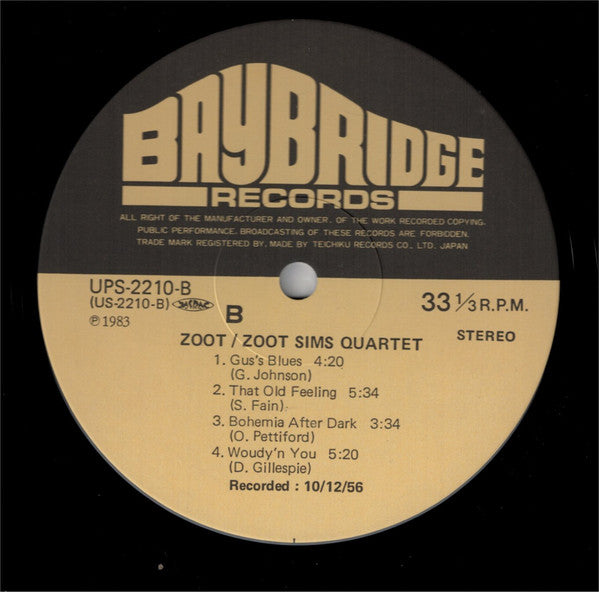 Zoot Sims Quartet : Zoot (LP, Album, RE)