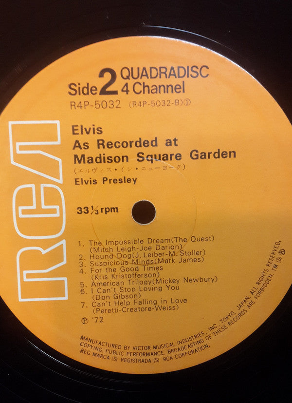 Elvis Presley : Elvis As Recorded At Madison Square Garden (LP, Album, Quad)