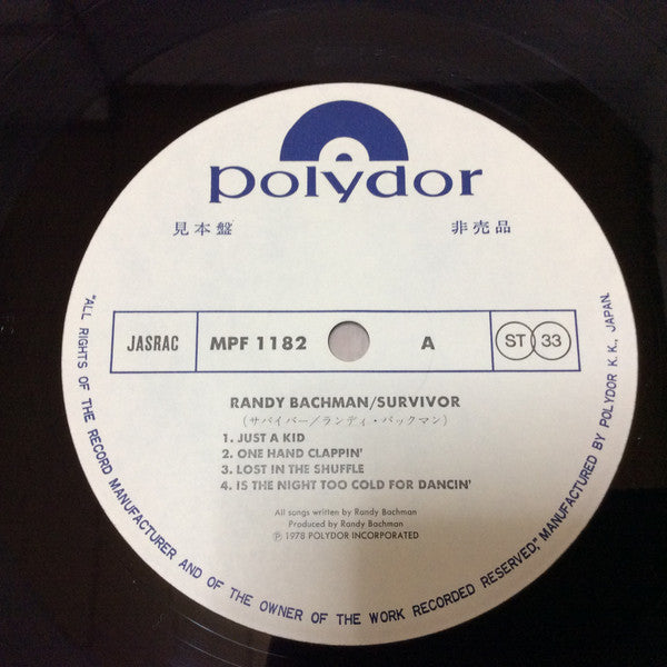 Randy Bachman : Survivor (LP, Album, Promo, Gat)
