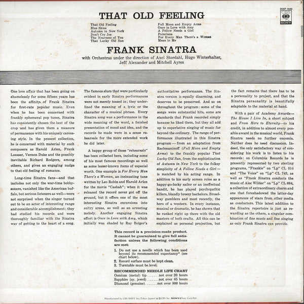 Frank Sinatra : That Old Feeling (LP, Comp, Mono, RE)