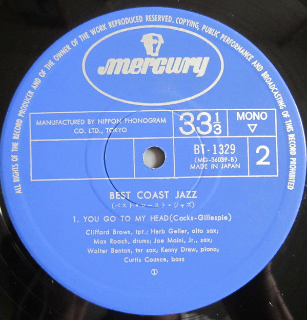 Max Roach, Herb Geller, Walter Benton, Joe Maini, Clifford Brown : Best Coast Jazz (LP, Album, Mono)