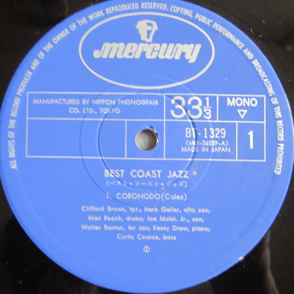 Max Roach, Herb Geller, Walter Benton, Joe Maini, Clifford Brown : Best Coast Jazz (LP, Album, Mono)