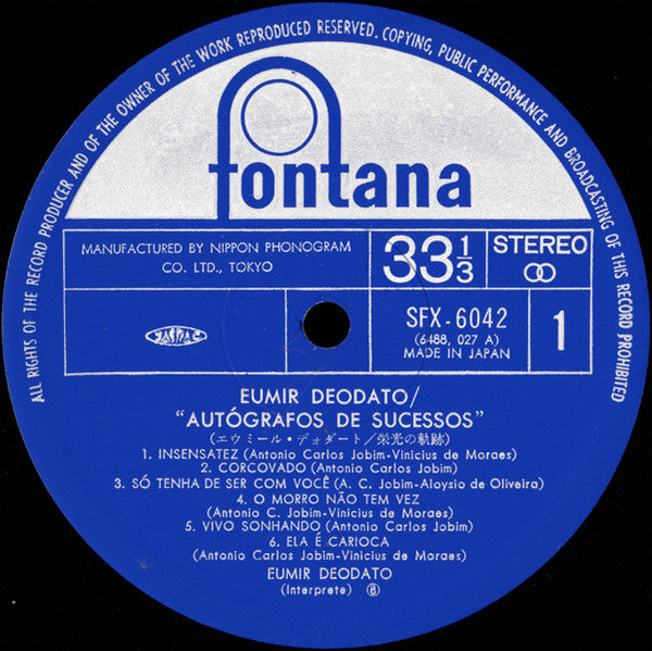 Eumir Deodato : Autógrafos De Sucessos (LP, Album, RE)
